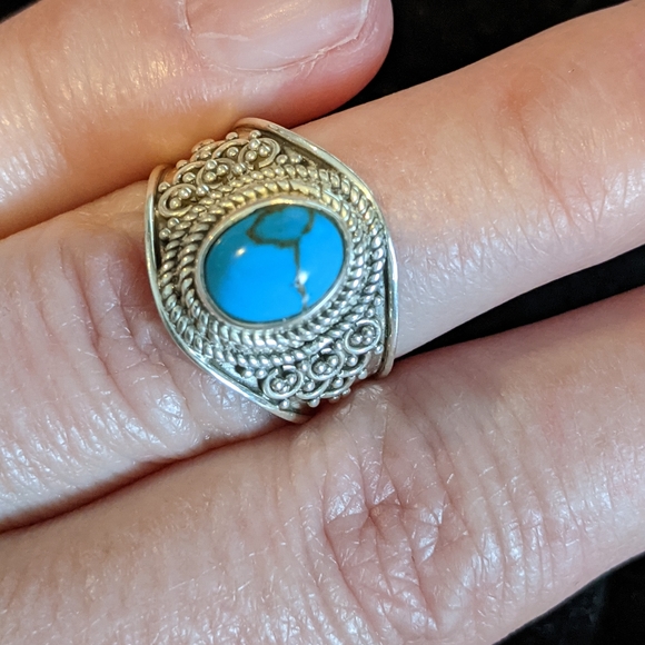 Blue Copper Turquiose 925 silver ring, size 7.5 - Picture 3 of 5